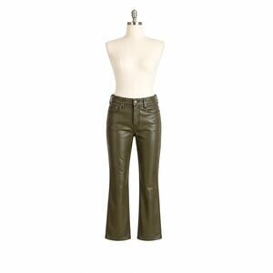 MOTHER Insider Flood Faux Leather Pants Sz 27 Olive High Rise Straight Leg USA